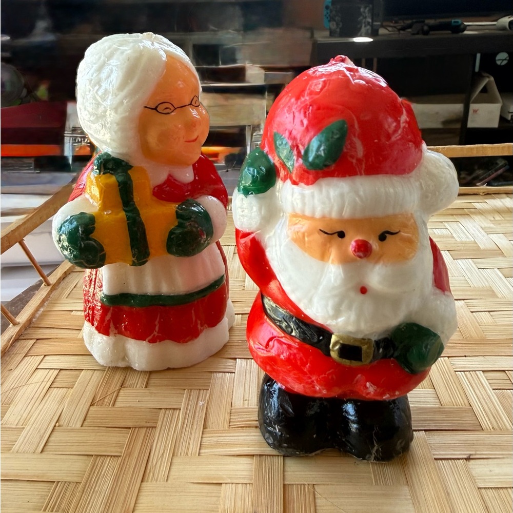 Vintage Candle Holiday Santa and Mrs. Claus Decorative Figurines - Red and White